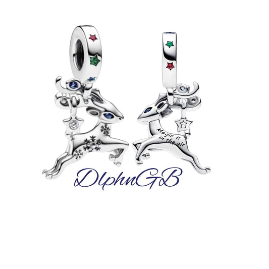 Sterling Silver Christmas Reindeer Dangle Charm, Women's Bracelet