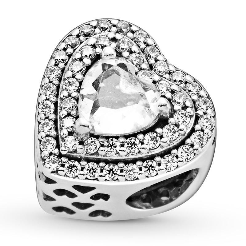 Sparkling Leveled Hearts Sterling Silver Charm, Cubic Zirconia