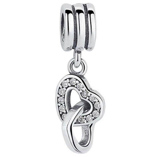 Sterling Silver Interlocking Hearts Dangle Charm, Cubic Zirconia