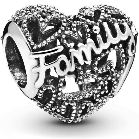 Sterling Silver Family Heart Charm, Women's Bracelet Bead