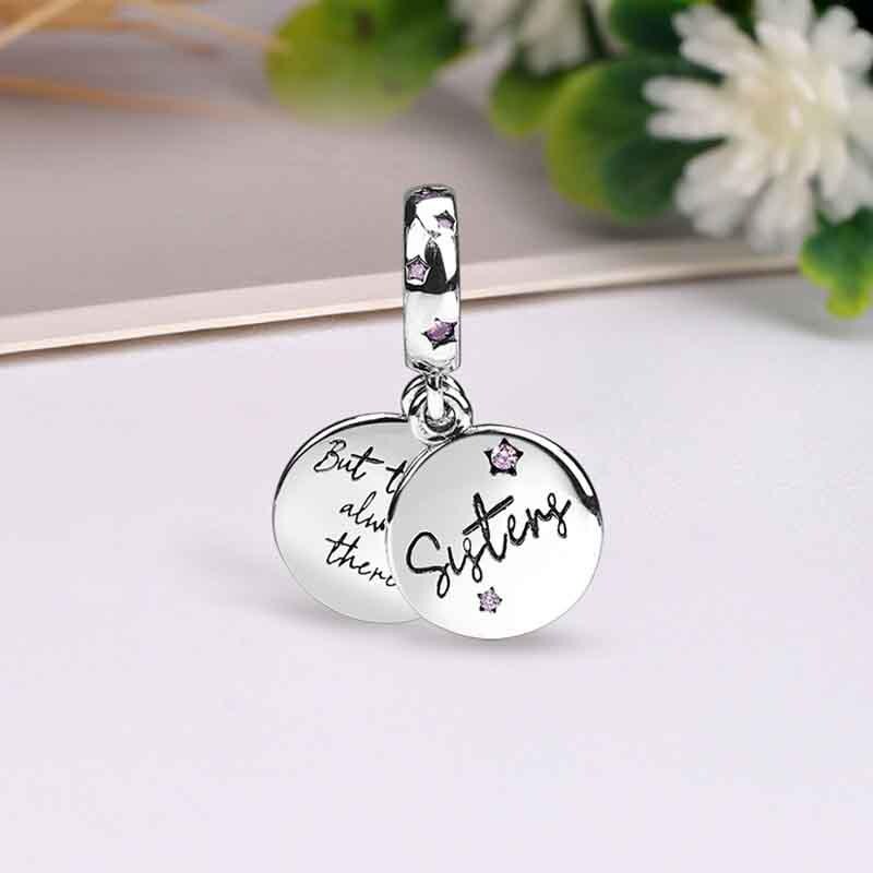 S925 Sterling Silver Sister Charm, Double Dangle Bracelet Charm