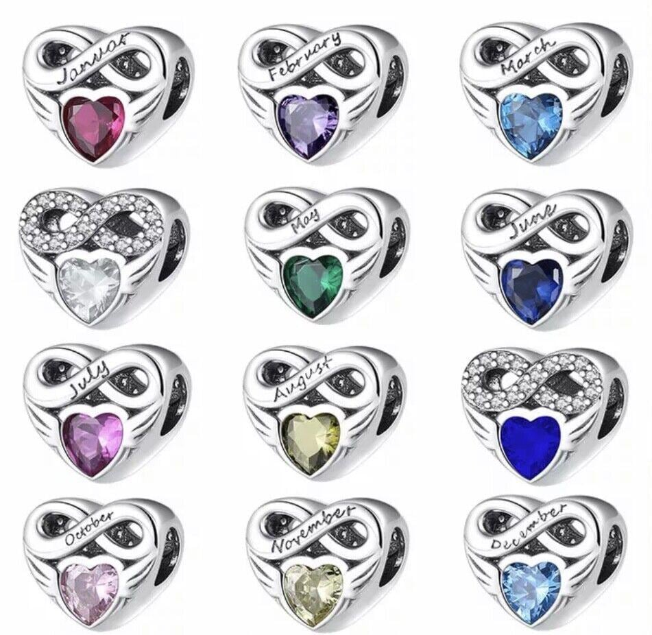 Sterling Silver Birthstone Heart Charm, S925, Birthday Gift