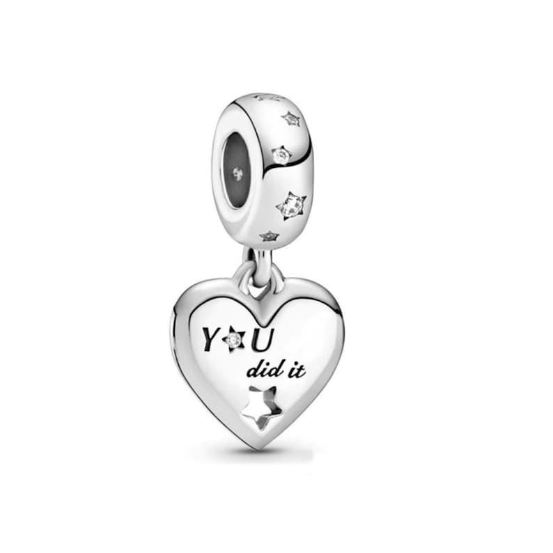 Congratulations Sterling Silver Heart Dangle Charm, Graduation Gift