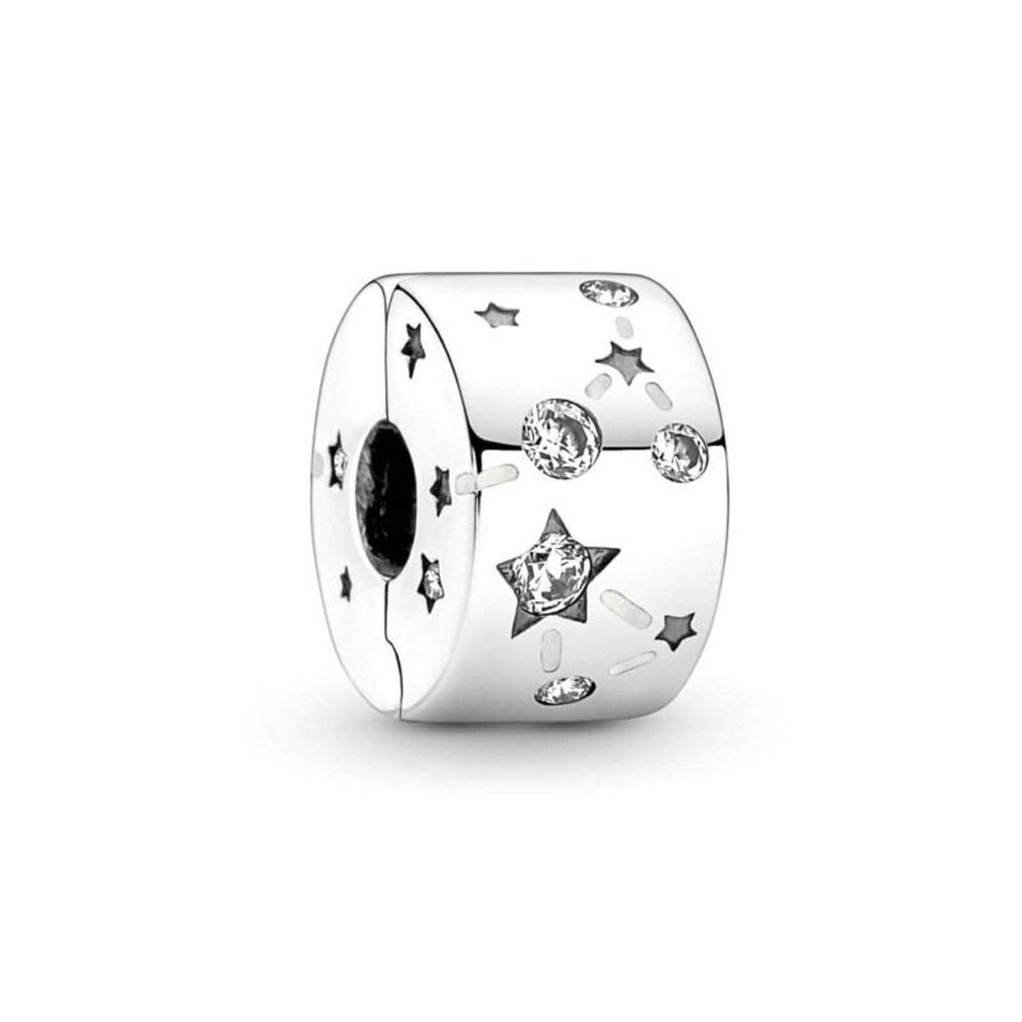 Galaxy Sterling Silver Clip Charm, Cubic Zirconia Star Bracelet