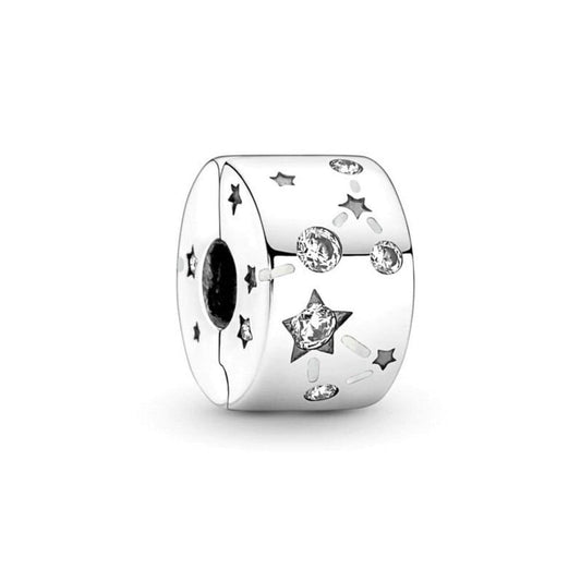 Galaxy Sterling Silver Clip Charm, Cubic Zirconia Star Bracelet
