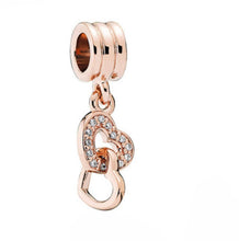 INTERLOCKING  Rose Gold Plated Hearts dangle charm for women bracelet S925 Sterling Silver Gifts For Women / friend birthday gifts