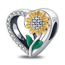 Family heart Sunflower sunshine bead dangle charm for women bracelet S925 Sterling Silver, friend birthday gifts, Christmas charm gift