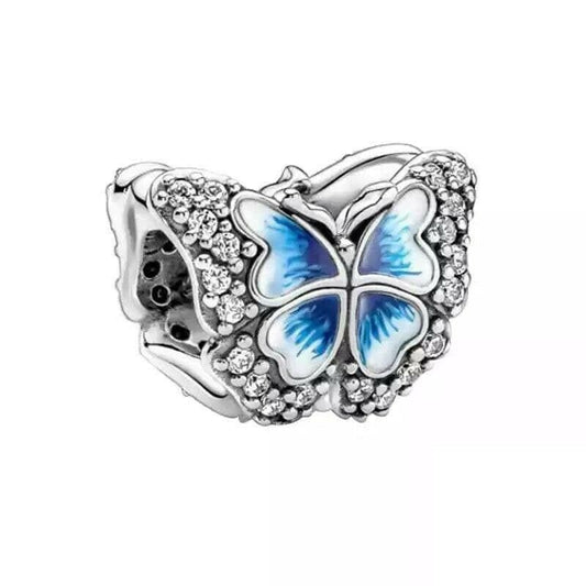 Blue Butterfly bead charm for women bracelet S925 Sterling Silver Gifts For Women / friend birthday ,Gifts, fits snake bracelet