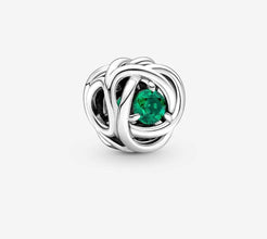 Sterling Silver Birthstone Charm, Eternity Circle Bead, Women's Bracelet