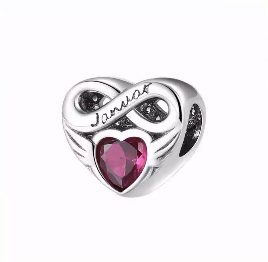 Sterling Silver Birthstone Heart Charm, S925, Birthday Gift