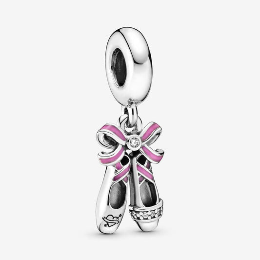 Pink Ballerina Shoes dangle bead charm for women bracelet S925 Sterling Silver Gifts For Women / friend birthday gifts Christmas