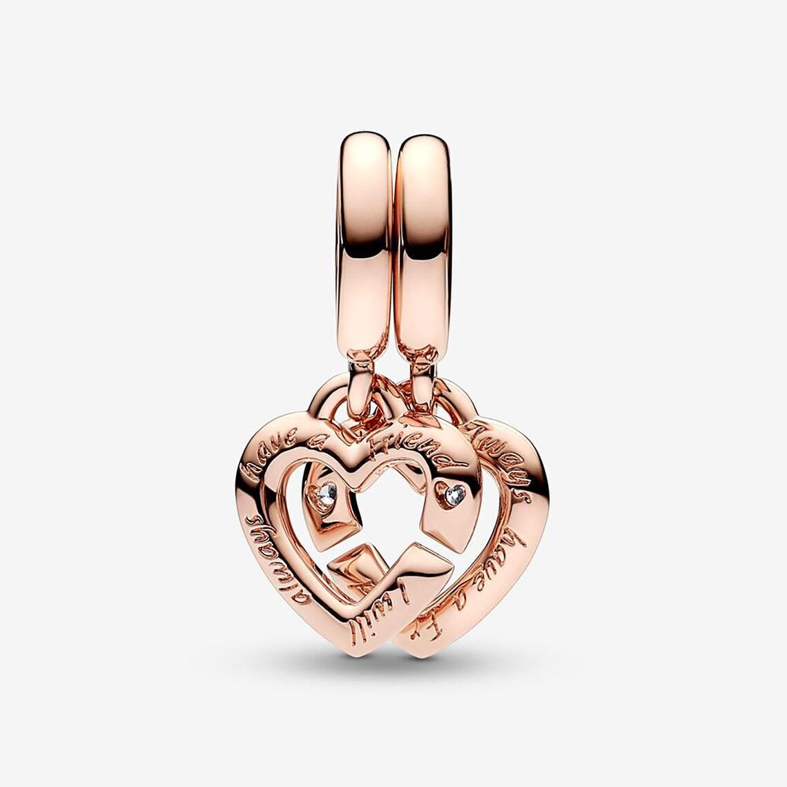 Rose gold LINKED SISTER SPLIT dangle charm for women bracelet S925 Sterling Silver Gifts For Women / friend birthday gifts