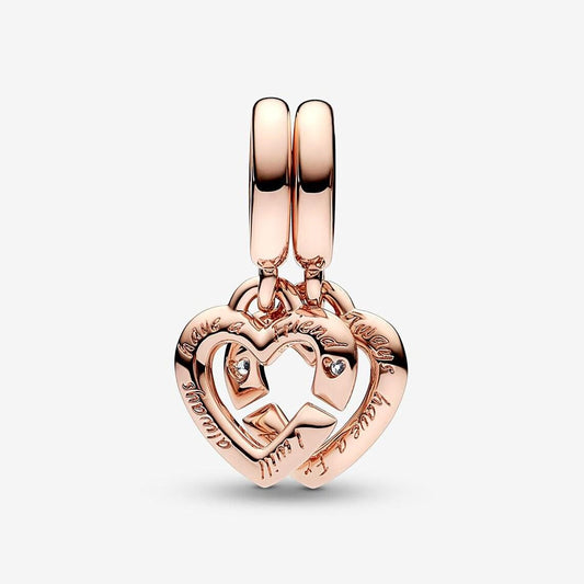Rose gold LINKED SISTER SPLIT dangle charm for women bracelet S925 Sterling Silver Gifts For Women / friend birthday gifts