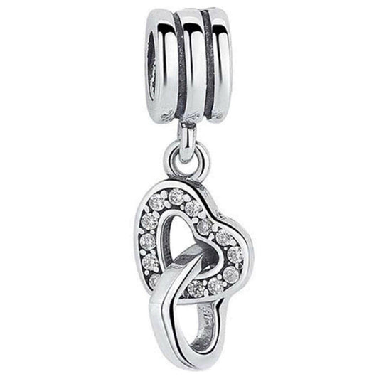 Sterling Silver Interlocking Hearts Dangle Charm, Cubic Zirconia