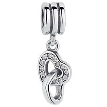 Sterling Silver Interlocking Hearts Dangle Charm, Cubic Zirconia