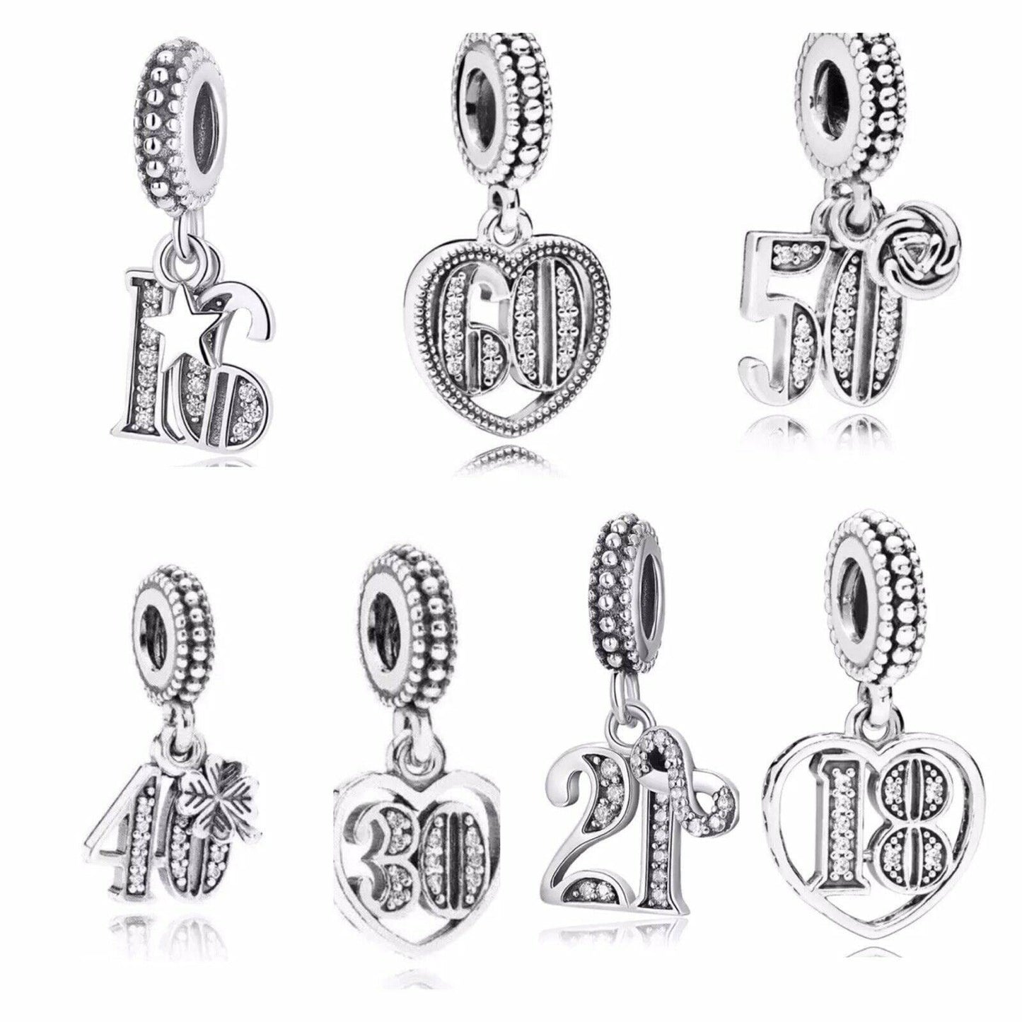 Sterling Silver Birthday Number Dangle Charm, Women's Bracelet Charm