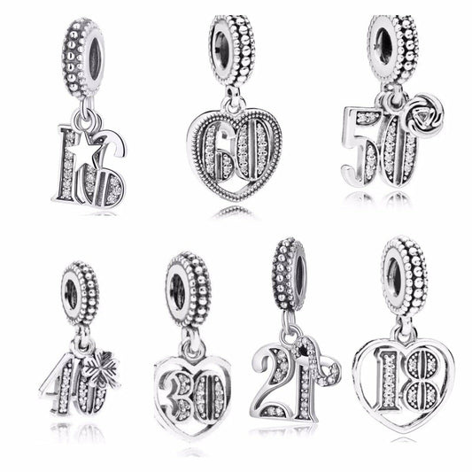 Sterling Silver Birthday Number Dangle Charm, Women's Bracelet Charm