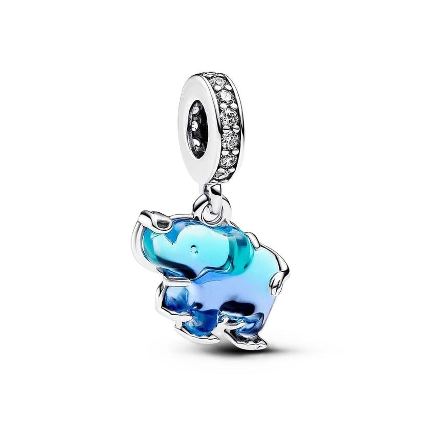 Blue Murano Glass Elephant Dangle Charm for women bracelet S925 Sterling Silver Christmas gift