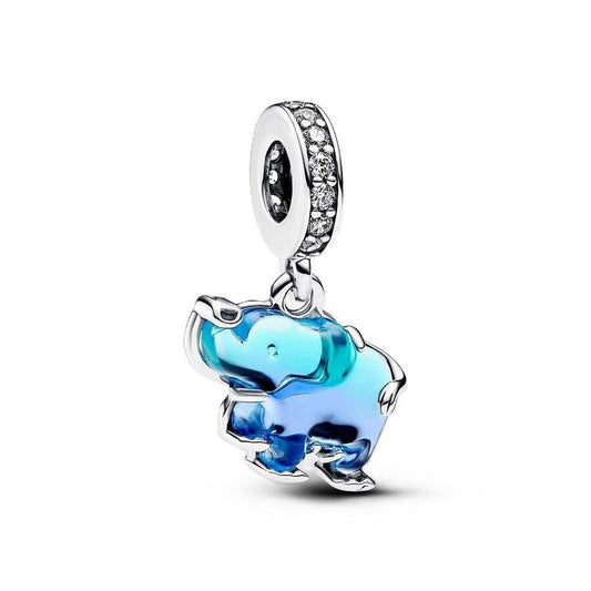 Blue Murano Glass Elephant Dangle Charm for women bracelet S925 Sterling Silver Christmas gift