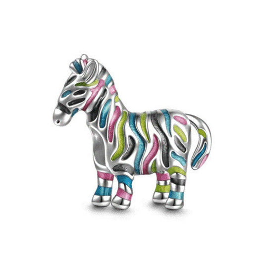 Colorful Zebra S925 Sterling Silver Bead Charm, 3mm/4mm Bracelet