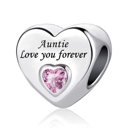 Auntie Love Sterling Silver Heart Charm with Cubic Zirconia