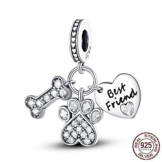 Best Friend Dog Paw Print Dangle charm for women bracelet S925 Sterling Silver Gifts For Women / friend birthday gifts