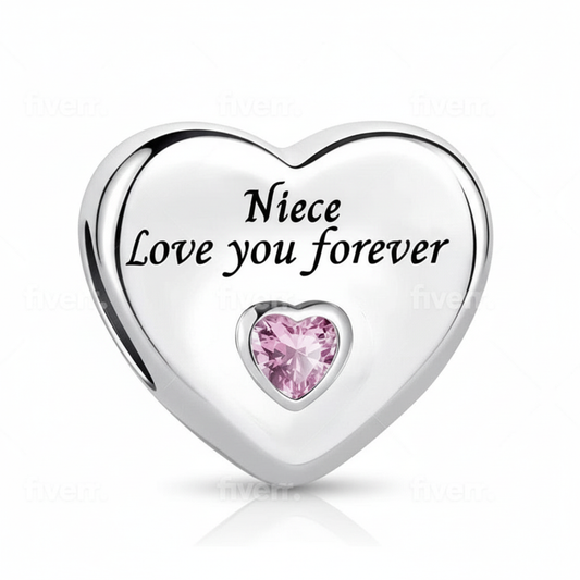 Niece Heart Charm Front View White Background