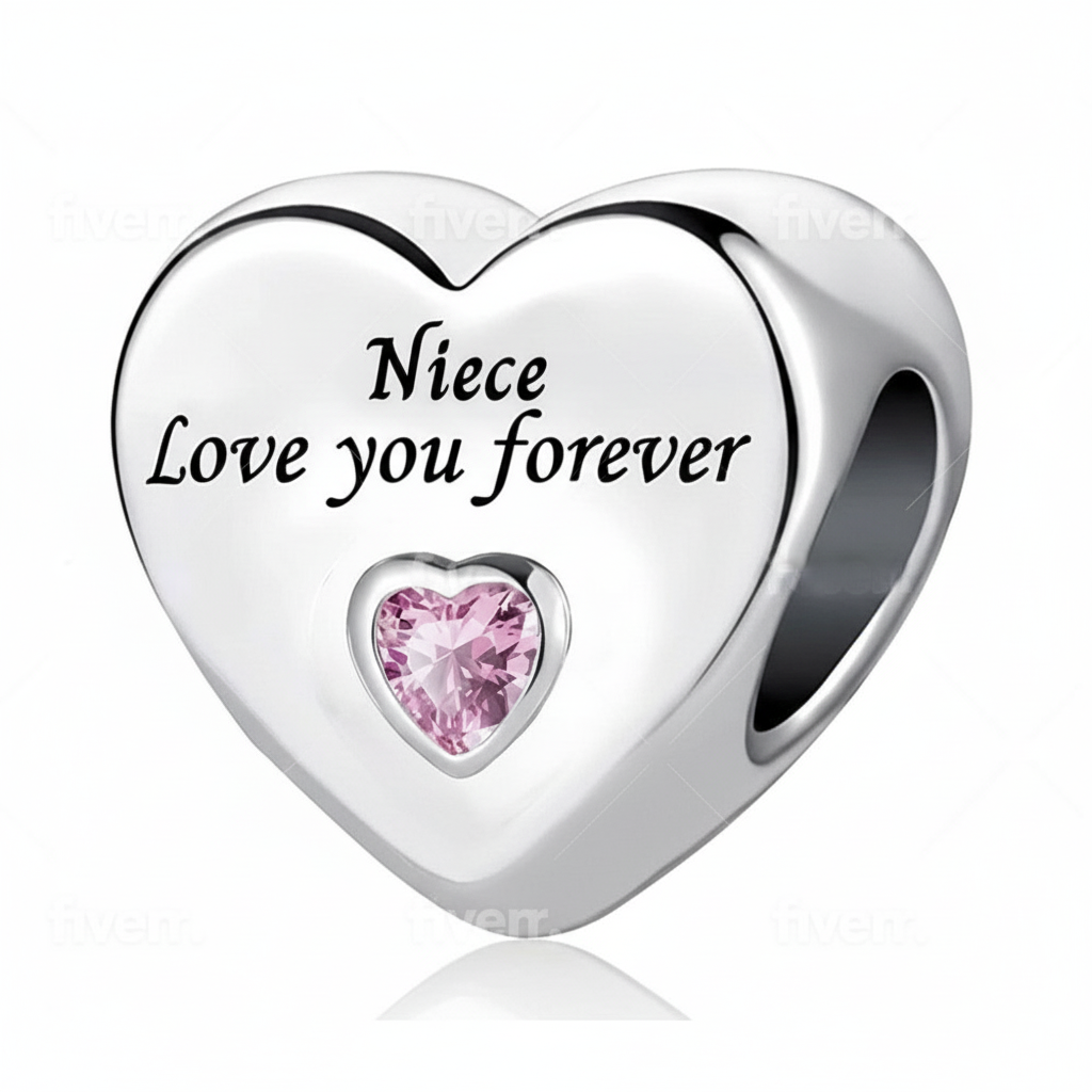 Niece Heart Charm Side Angle White Background